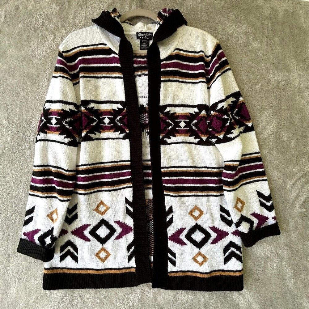 Wrangler Retro Womens Med Sweater Jacket Hoodie Southwest Open Front Chest 42"